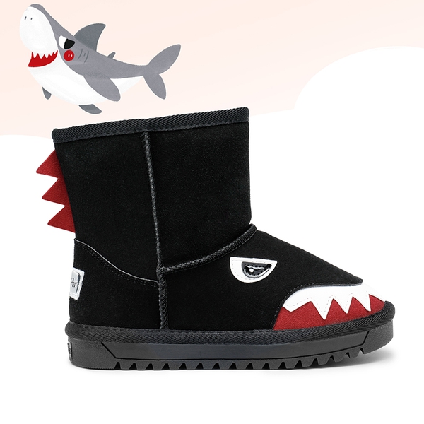 Kids Cute Animal Faux Sherpa Lining Boots - BLACK SHARK - 4